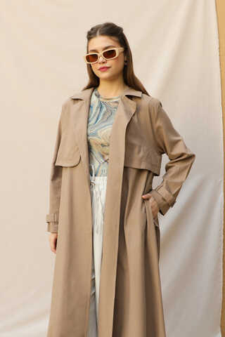 Kuşaklı Uzun Naturel Trençkot Camel - 3