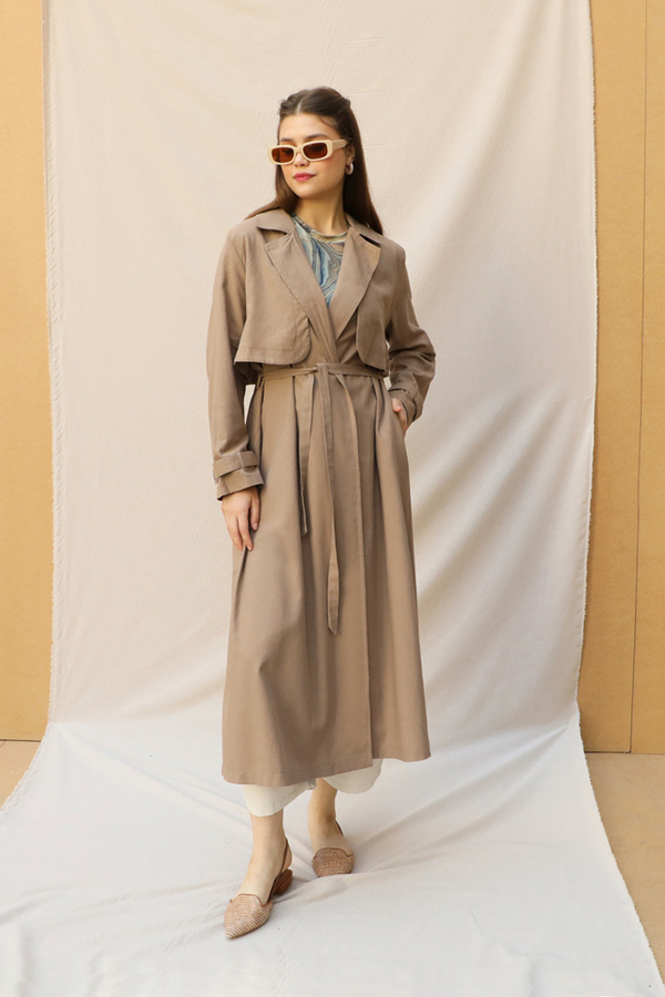 Kuşaklı Uzun Naturel Trençkot Camel - 4