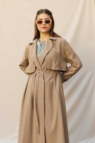 Kuşaklı Uzun Naturel Trençkot Camel - 5
