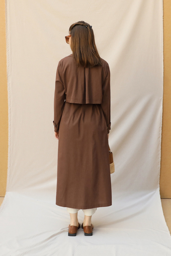 Kuşaklı Uzun Naturel Trençkot Kahverengi - 8