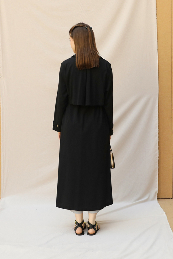 Kuşaklı Uzun Naturel Trençkot Siyah - 7