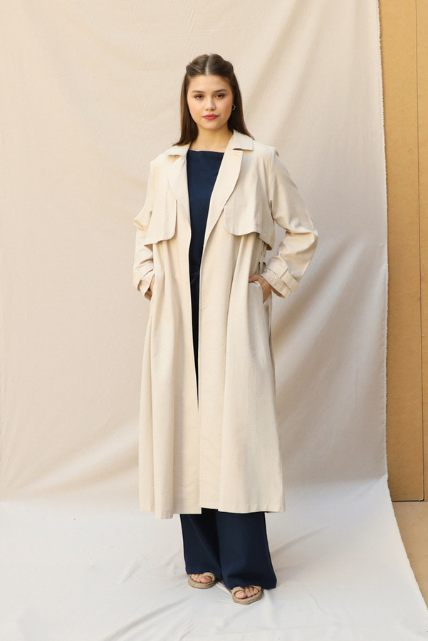 Kuşaklı Uzun Naturel Trençkot Taş - 2