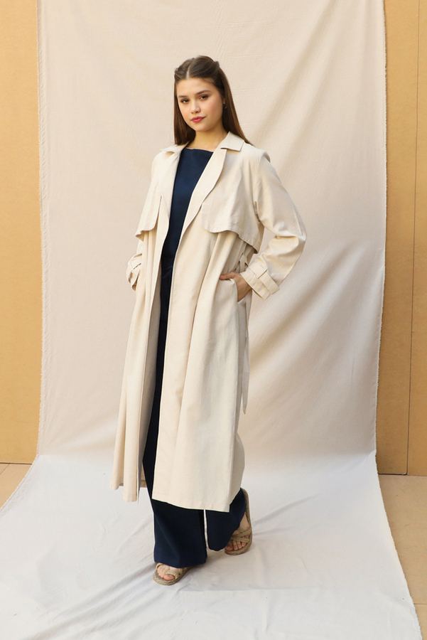 Kuşaklı Uzun Naturel Trençkot Taş - 3