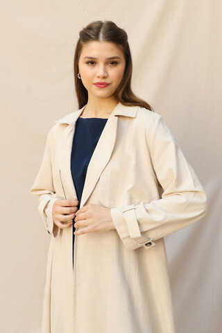 Kuşaklı Uzun Naturel Trençkot Taş - 4