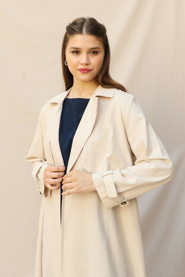 Kuşaklı Uzun Naturel Trençkot Taş - 4