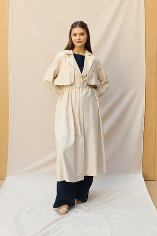 Kuşaklı Uzun Naturel Trençkot Taş - 5