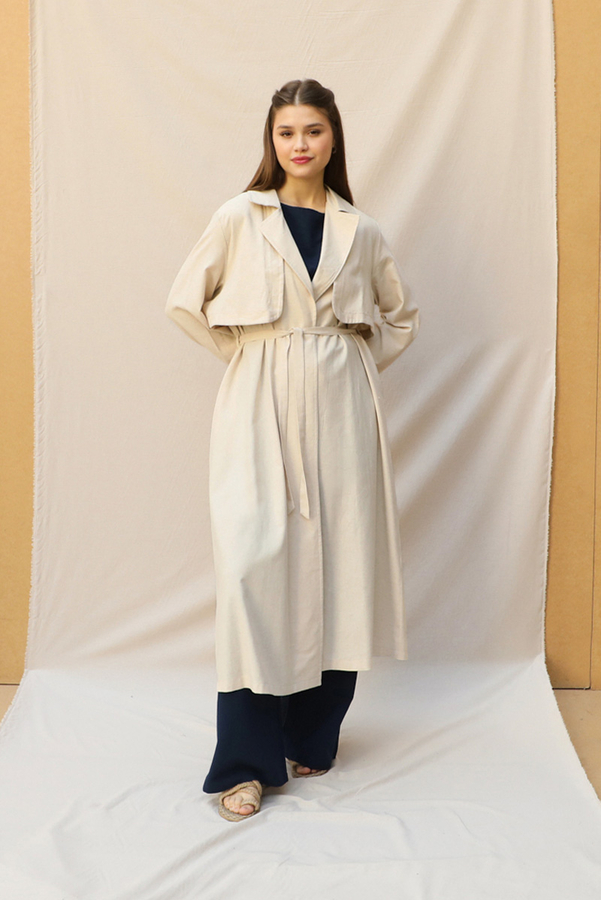 Kuşaklı Uzun Naturel Trençkot Taş - 5