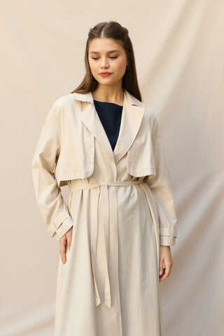 Kuşaklı Uzun Naturel Trençkot Taş - 6