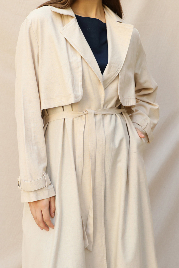 Kuşaklı Uzun Naturel Trençkot Taş - 7