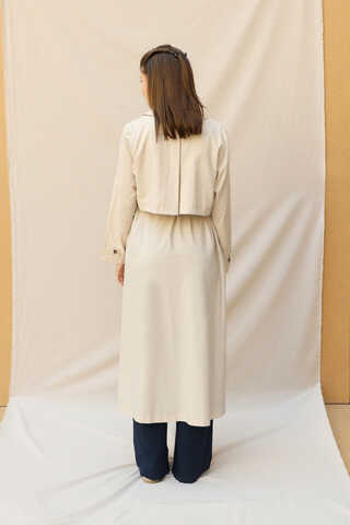 Kuşaklı Uzun Naturel Trençkot Taş - 8
