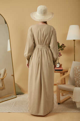 Lace and Pintuck Detailed Dress Beige - 8