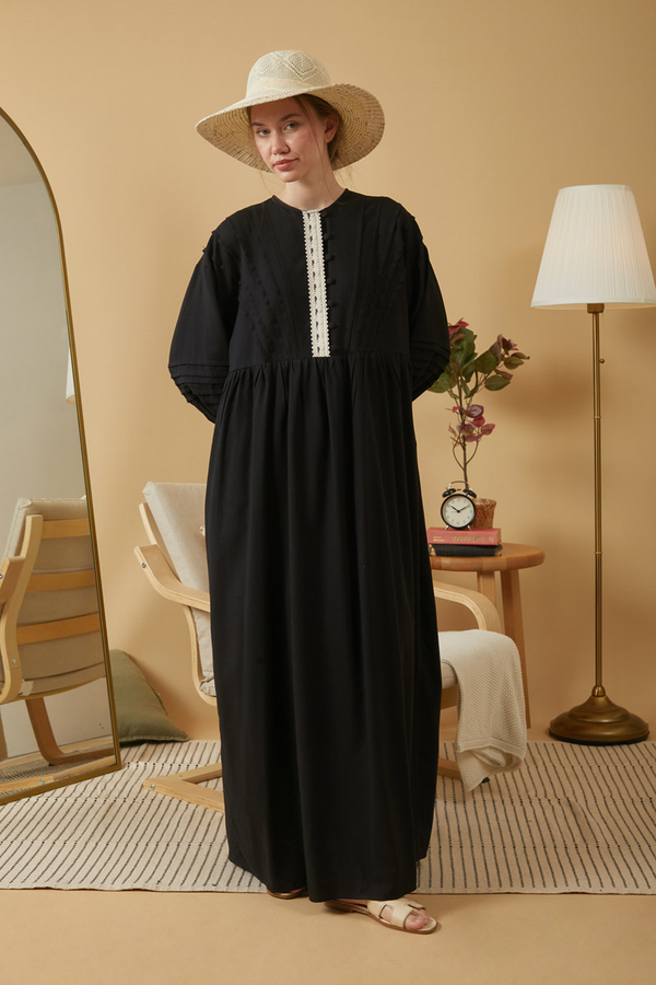 Lace and Pintuck Detailed Dress Black - 3