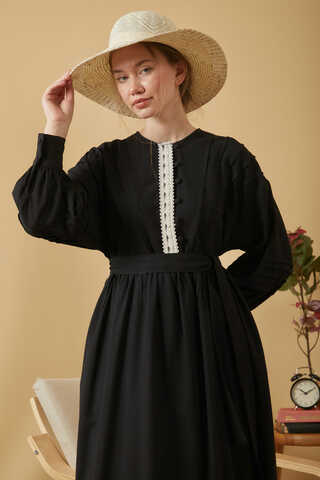 Lace and Pintuck Detailed Dress Black - 10