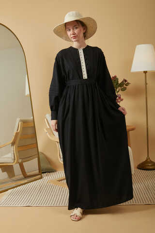 Lace and Pintuck Detailed Dress Black - 11