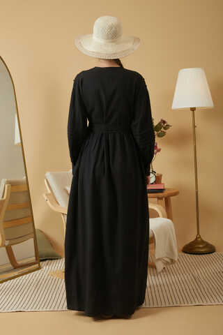 Lace and Pintuck Detailed Dress Black - 12