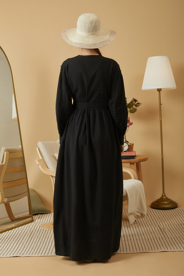 Lace and Pintuck Detailed Dress Black - 12