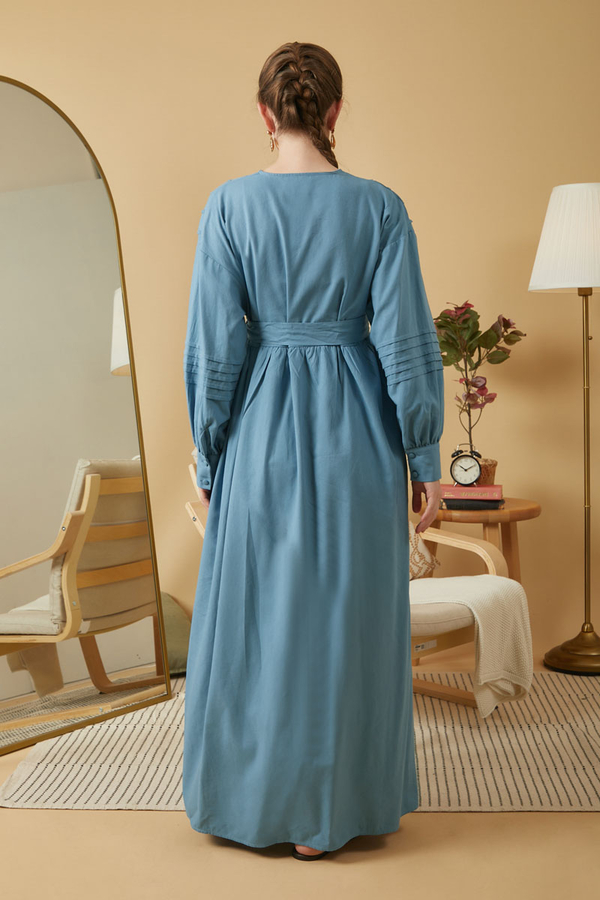 Lace and Pintuck Detailed Dress Blue - 11