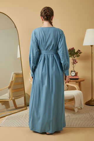 Lace and Pintuck Detailed Dress Blue - 11