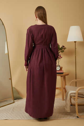 Lace and Pintuck Detailed Dress Burgundy - 12