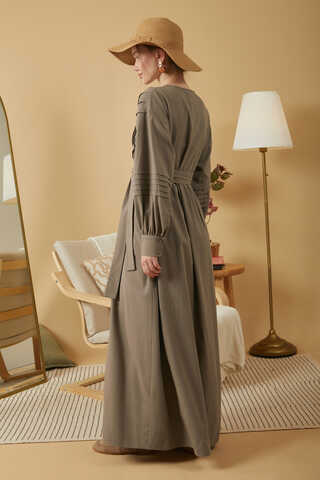 Lace and Pintuck Detailed Dress Earth - 12