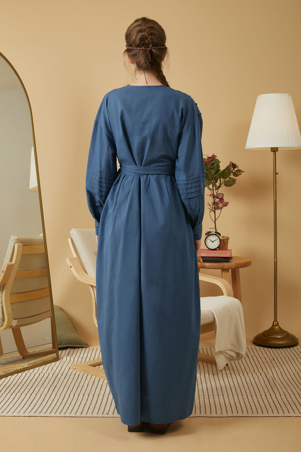 Lace and Pintuck Detailed Dress Indigo - 9