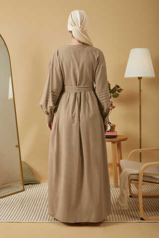 Lace and Pintuck Detailed Dress Taupe - 15