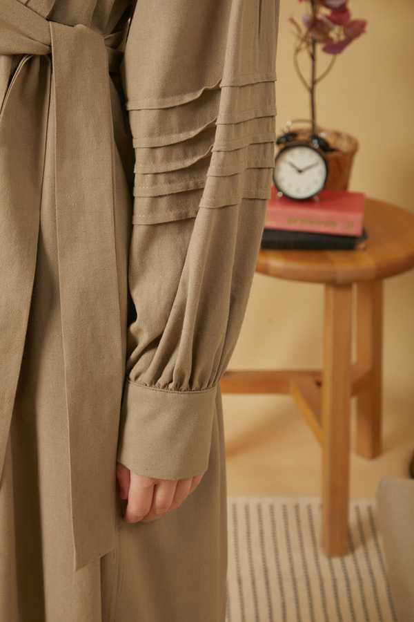 Lace and Pintuck Detailed Dress Taupe - 10