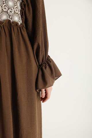 Lace Detail Frilly Dress Brown - 4