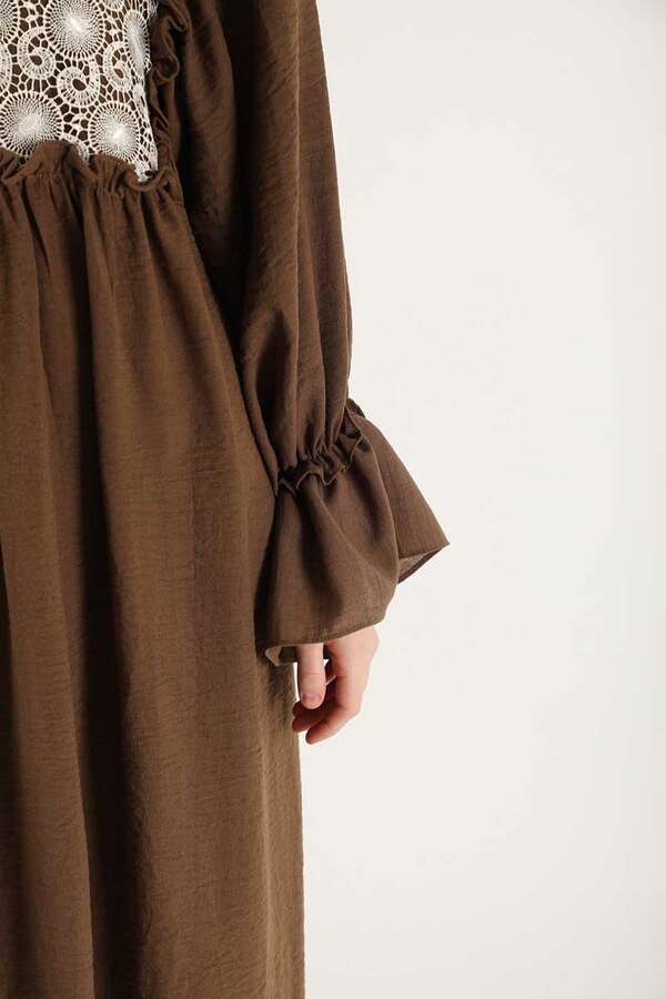 Lace Detail Frilly Dress Brown - 4