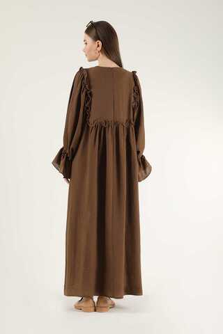 Lace Detail Frilly Dress Brown - 5