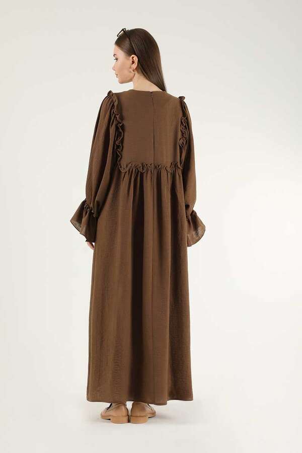 Lace Detail Frilly Dress Brown - 5