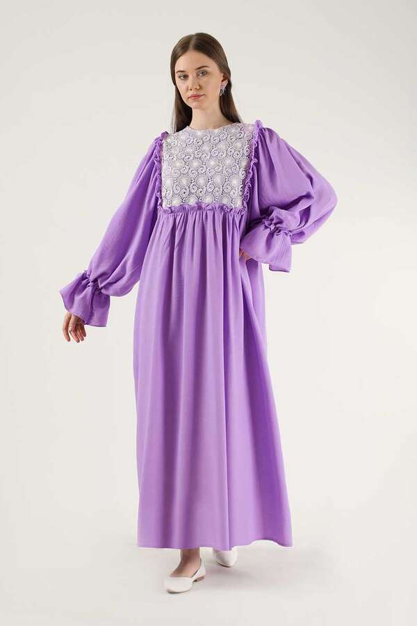 Lace Detail Frilly Dress Lilac - 1