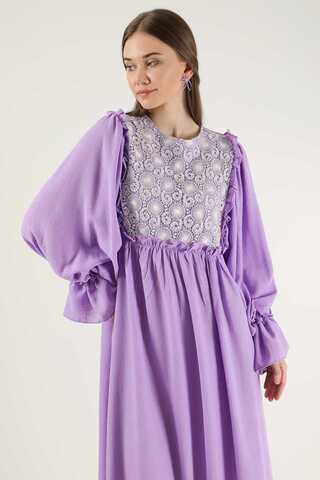 Lace Detail Frilly Dress Lilac - 2