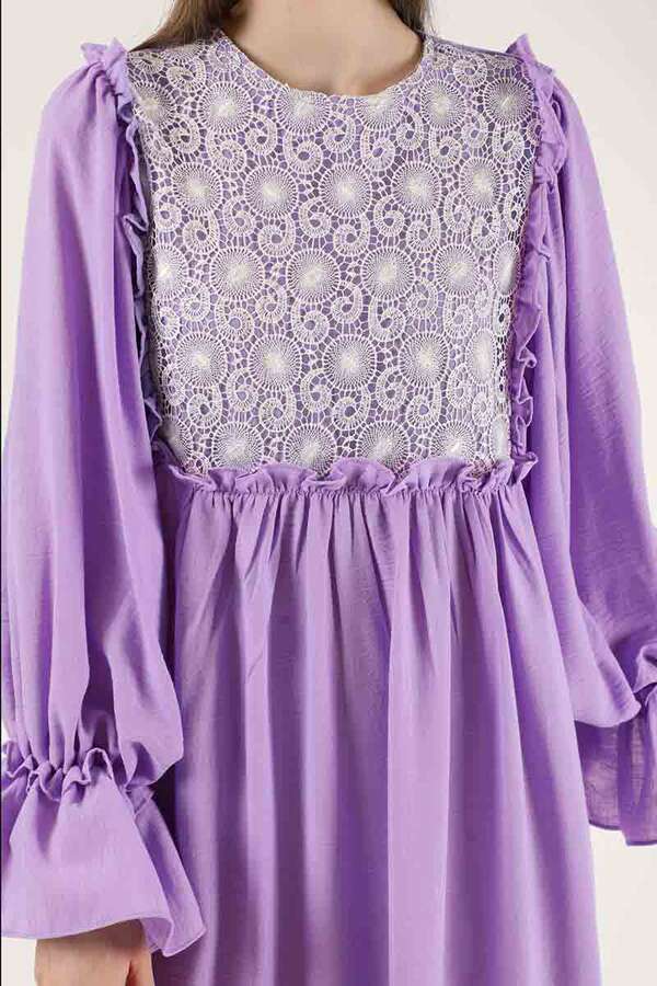 Lace Detail Frilly Dress Lilac - 4