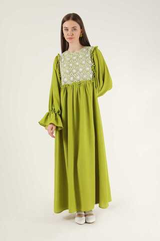 Lace Detail Frilly Dress Pistachio Green - 1