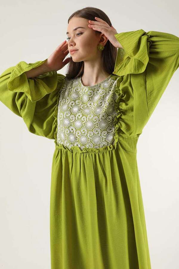 Lace Detail Frilly Dress Pistachio Green - 2