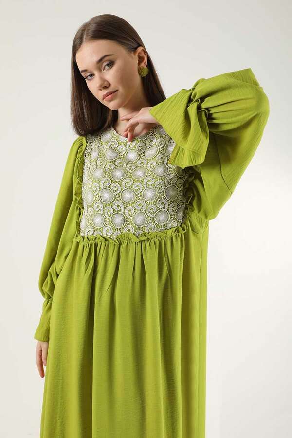 Lace Detail Frilly Dress Pistachio Green - 4