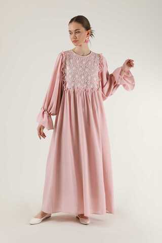 Lace Detail Frilly Dress Powder - 1