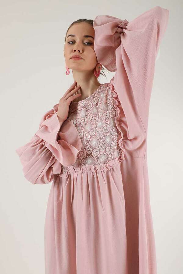 Lace Detail Frilly Dress Powder - 2