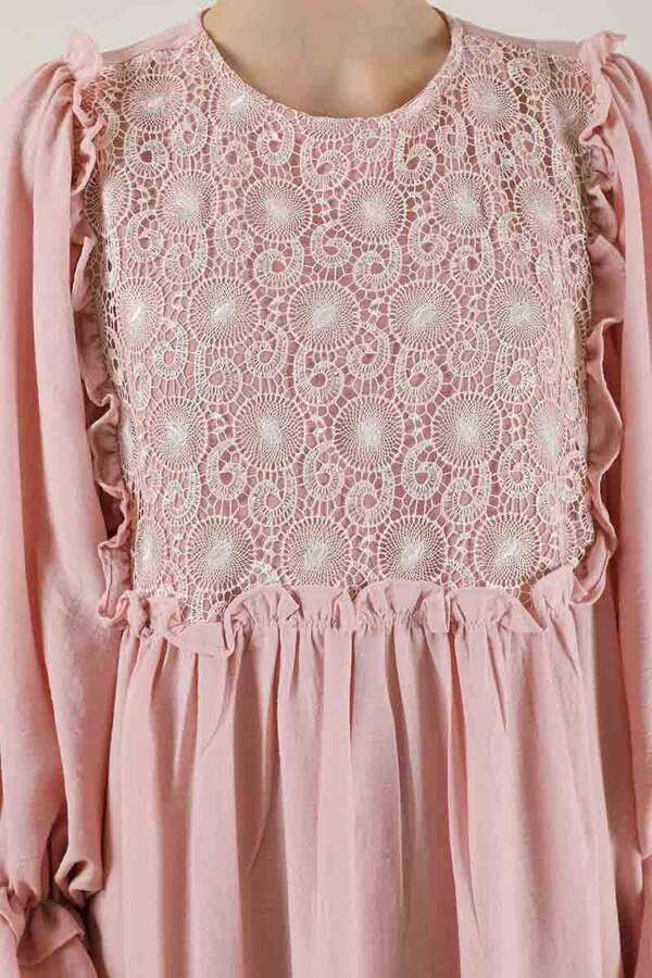 Lace Detail Frilly Dress Powder - 4