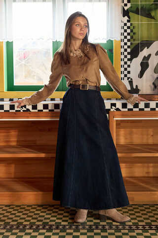 Lace Detail Short Suede Shirt Camel - 2