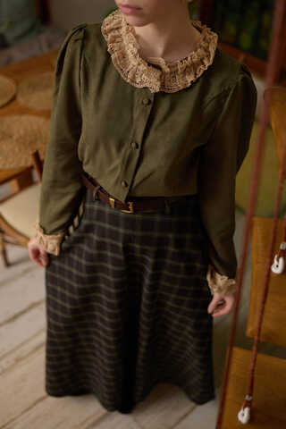 Lace Detail Short Suede Shirt Khaki - 8