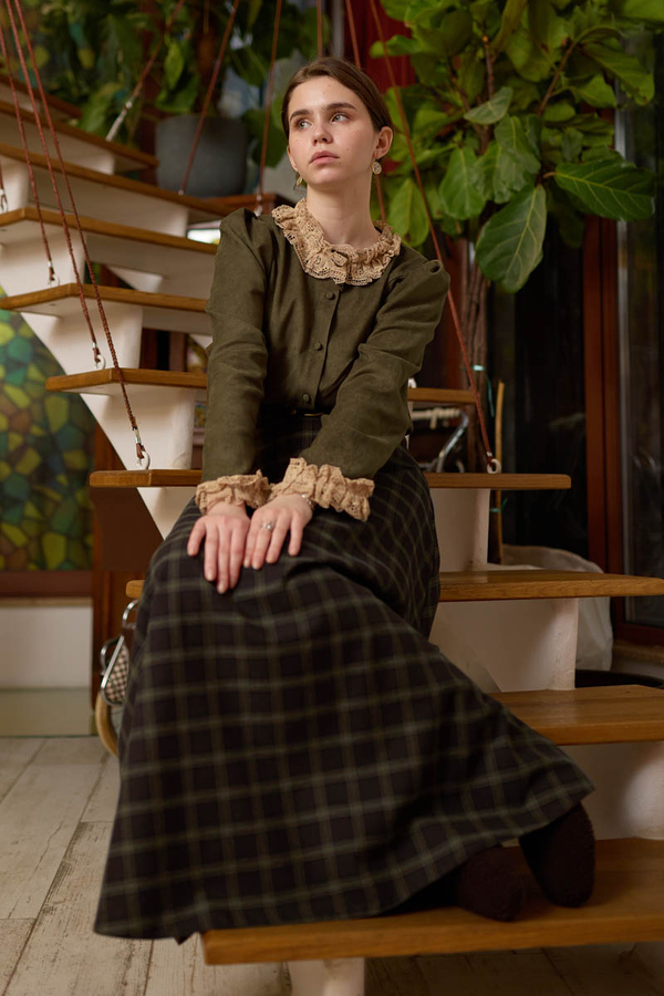 Lace Detail Short Suede Shirt Khaki - 3