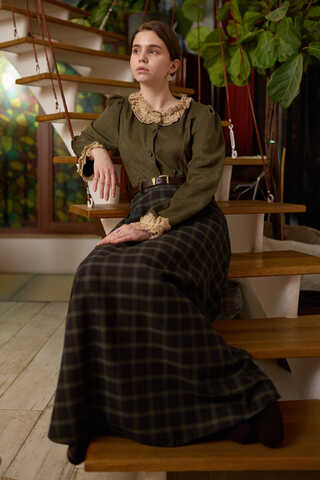 Lace Detail Short Suede Shirt Khaki - 2