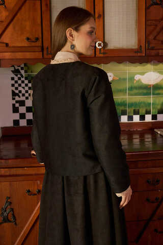 Lace Detail Suede Jacket Black - 5