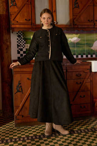 Lace Detail Suede Jacket Black - 1