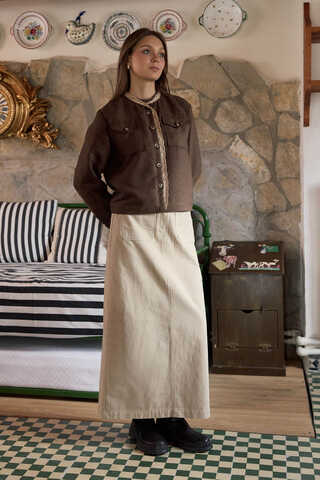 Lace Detail Suede Jacket Brown - 3