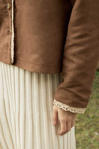 Lace Detail Suede Jacket Taba - 4