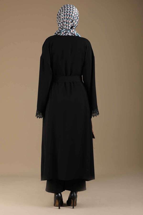 Lace Detailed Abaya Suit Black - 5
