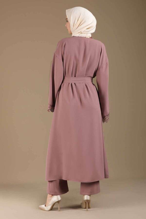 Lace Detailed Abaya Suit Dried Rose - 5